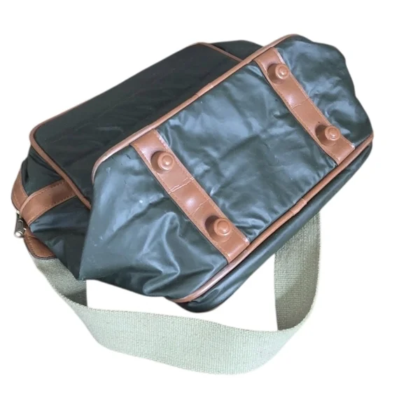 VTG Diane Von Furstenberg Green Tan Military Field Messenger Bag - Picture 6 of 12